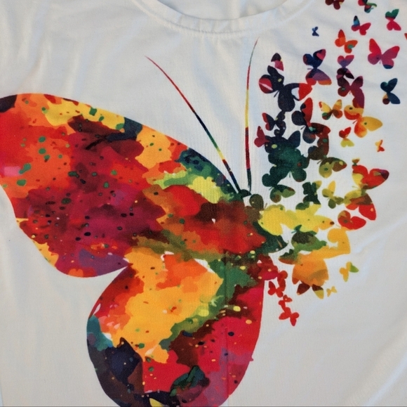 NWOT Colorful Butterfly Print Women's Top Size L - Picture 3 of 7